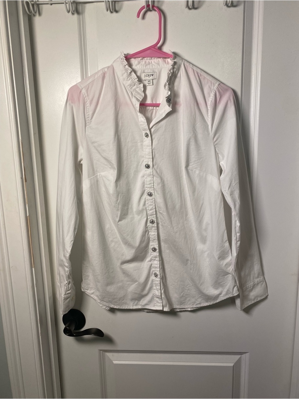 J. Crew White Ruffle-Neck Button-Up Shirt